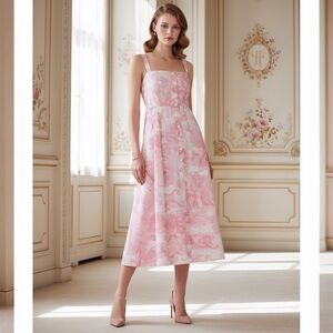 Christian Dior Pink Midi Dress with Floral Pattern